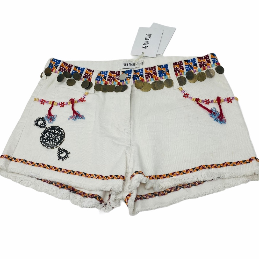 LYNN ADLER*Embellished Denim White Shorts*Sm $189